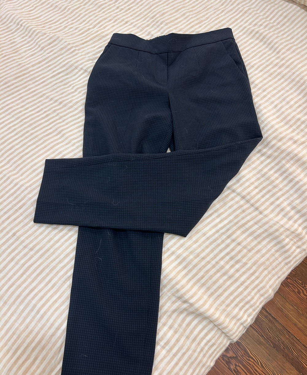 Babaton Navy Micro-Check Straight-Leg Trousers
